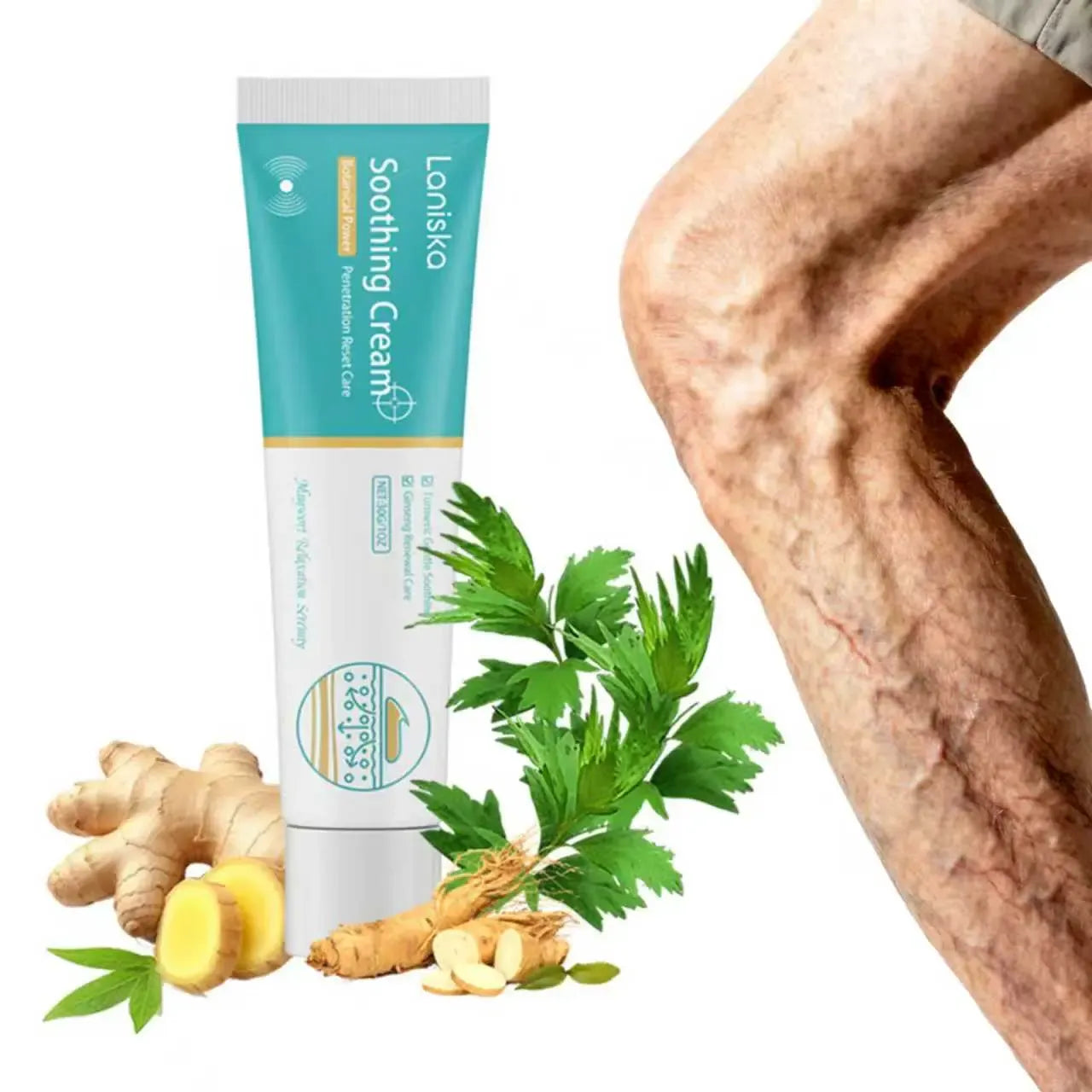 Leg Relief Gentle Herbal Varicose VeinsCream-External Use for Pain, Swelling, and Vein Repair |Soothing Massage Lotion for Body & SkinComfort-30g
