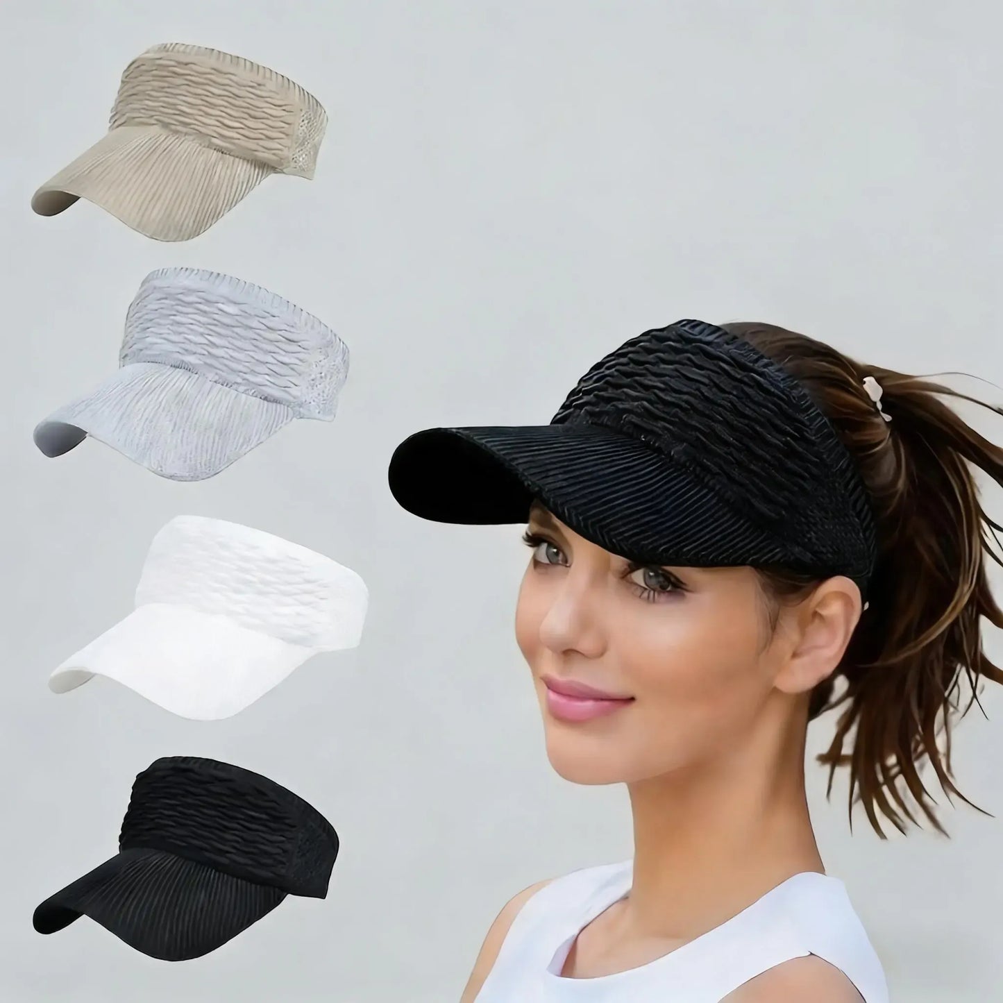 2Pcs Women's High Ponytail Sun Visor Hat