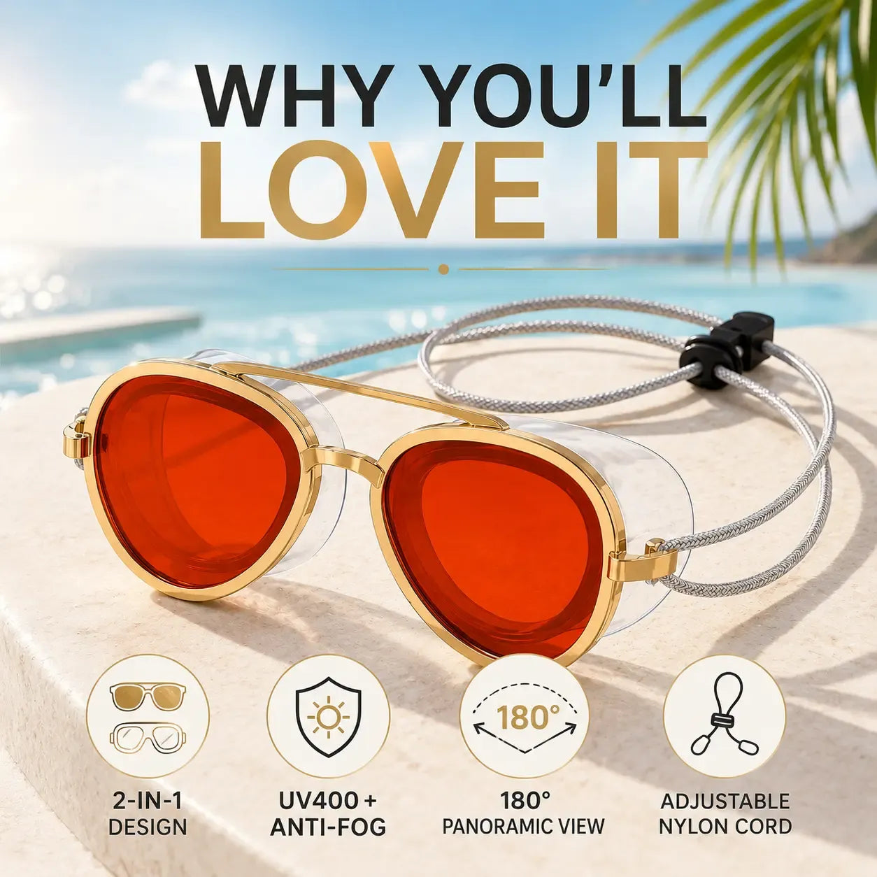 2-in-1 Polarized Swim Goggles & Sunglasses – Anti-Fog, UV Protection, Wide View