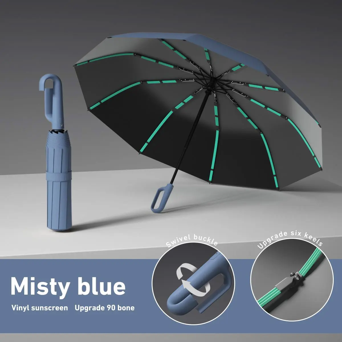 Windproof Automatic Folding Umbrella with Loop Buckle