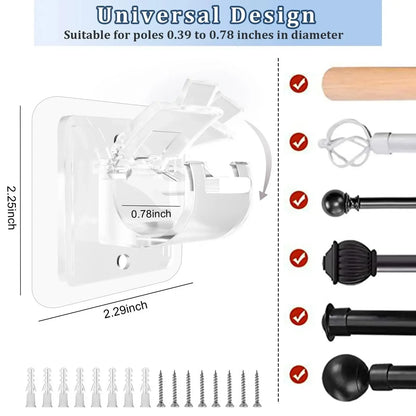 A set of 8PCS Curtain Rod Brackets with Clips,Transparent Drapery Hooks,Rod Hanging,Adjustable Rods Holder,Multipurposefor Curtain Rod Hooks for Livingroom Bathroom Kitchen Bedroom Toilet Apartment,home essentials
