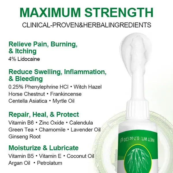 Hemorrhoid Treatment Cream-Gel with Soothing Aloe Vera, Anti-Itch Relief for Pain & Swelling, Alcohol-Free Formula for Sensitive Skin, Unisex, 1.4 oz with Finger Cots