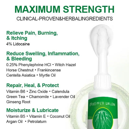 Hemorrhoid Treatment Cream-Gel with Soothing Aloe Vera, Anti-Itch Relief for Pain & Swelling, Alcohol-Free Formula for Sensitive Skin, Unisex, 1.4 oz with Finger Cots
