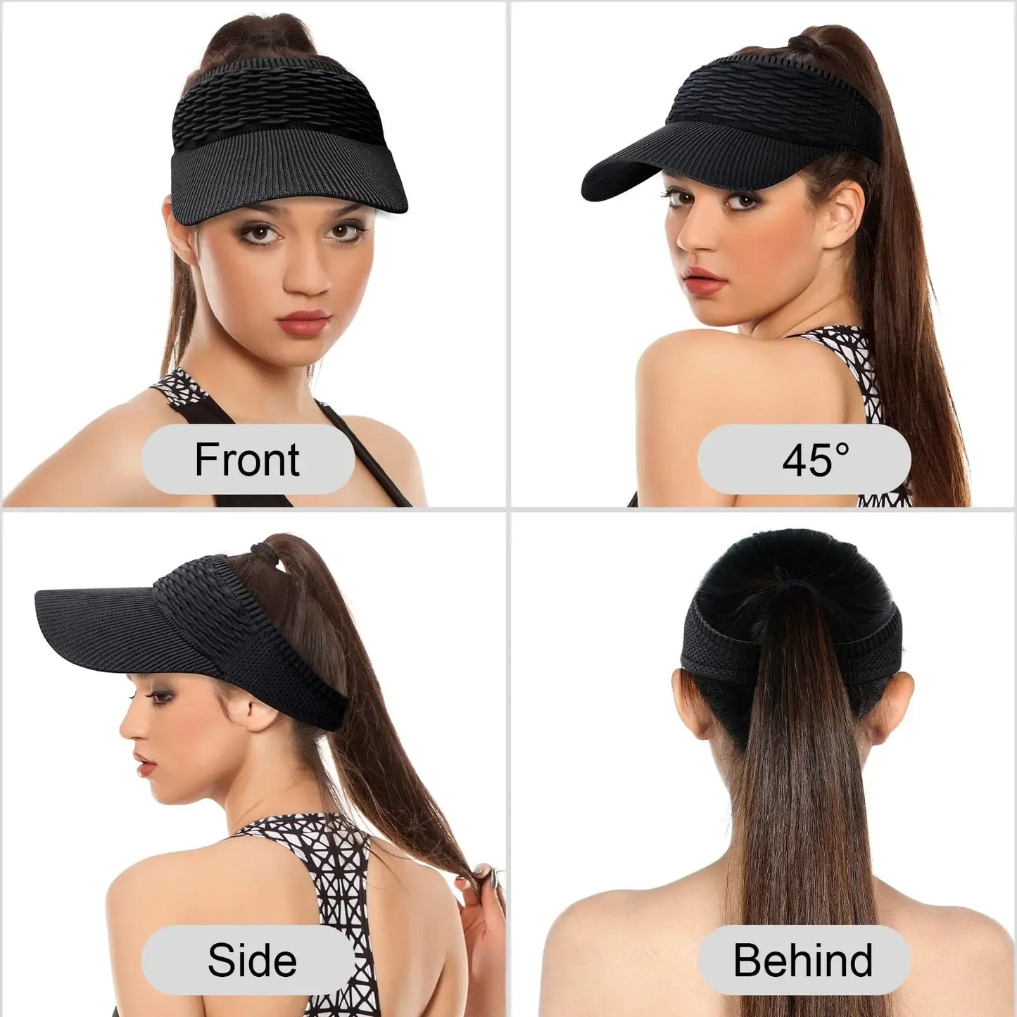 2Pcs Women's High Ponytail Sun Visor Hat