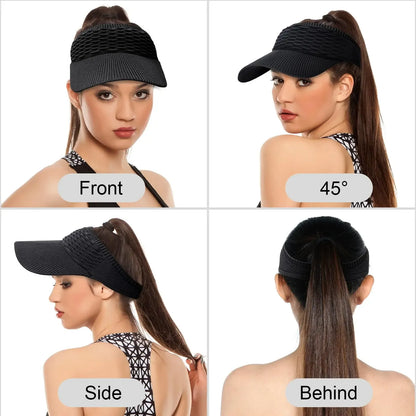 2Pcs Women's High Ponytail Sun Visor Hat