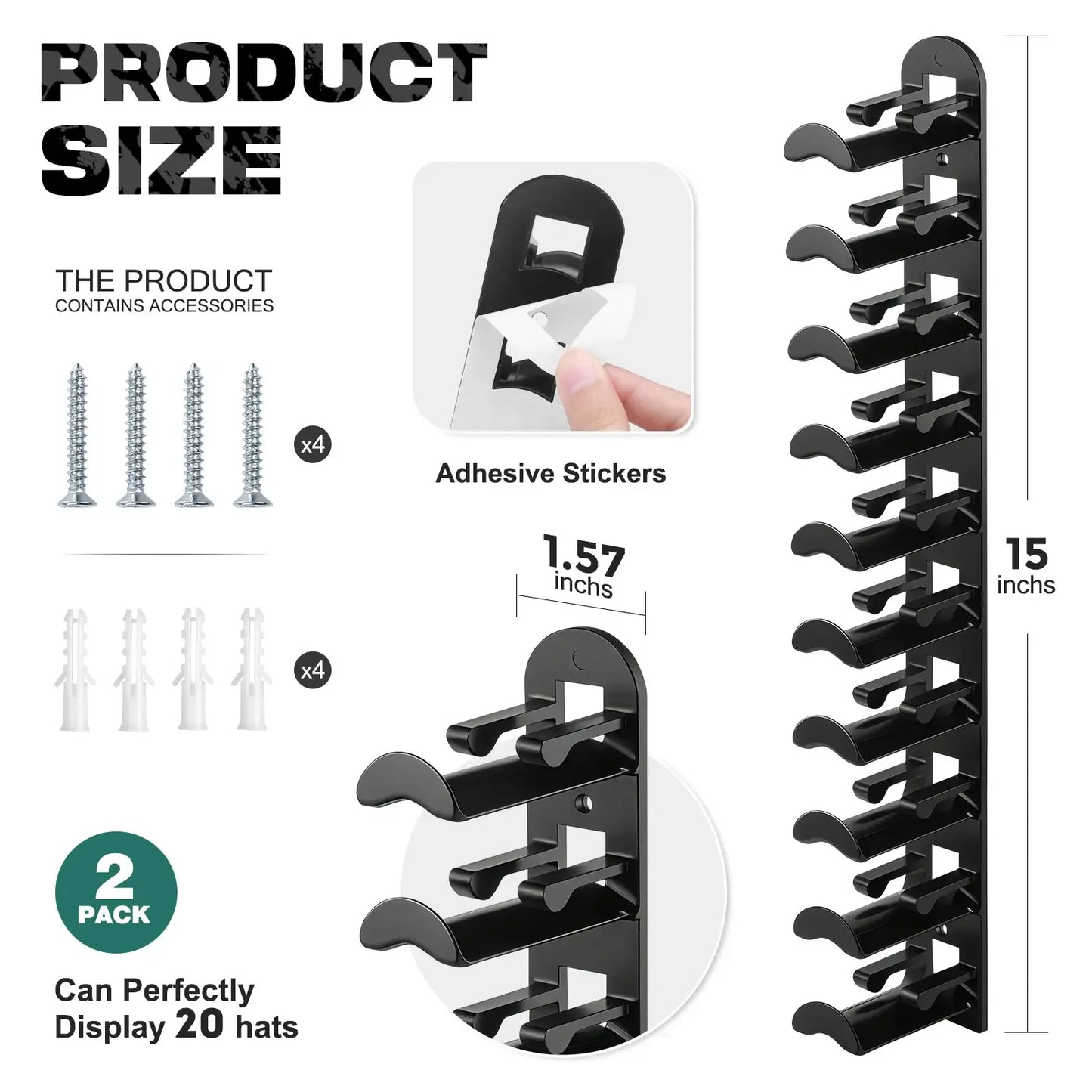 Hat Hook for Wall 2 Pack Hat Organizer Holds Up to 20 Hats