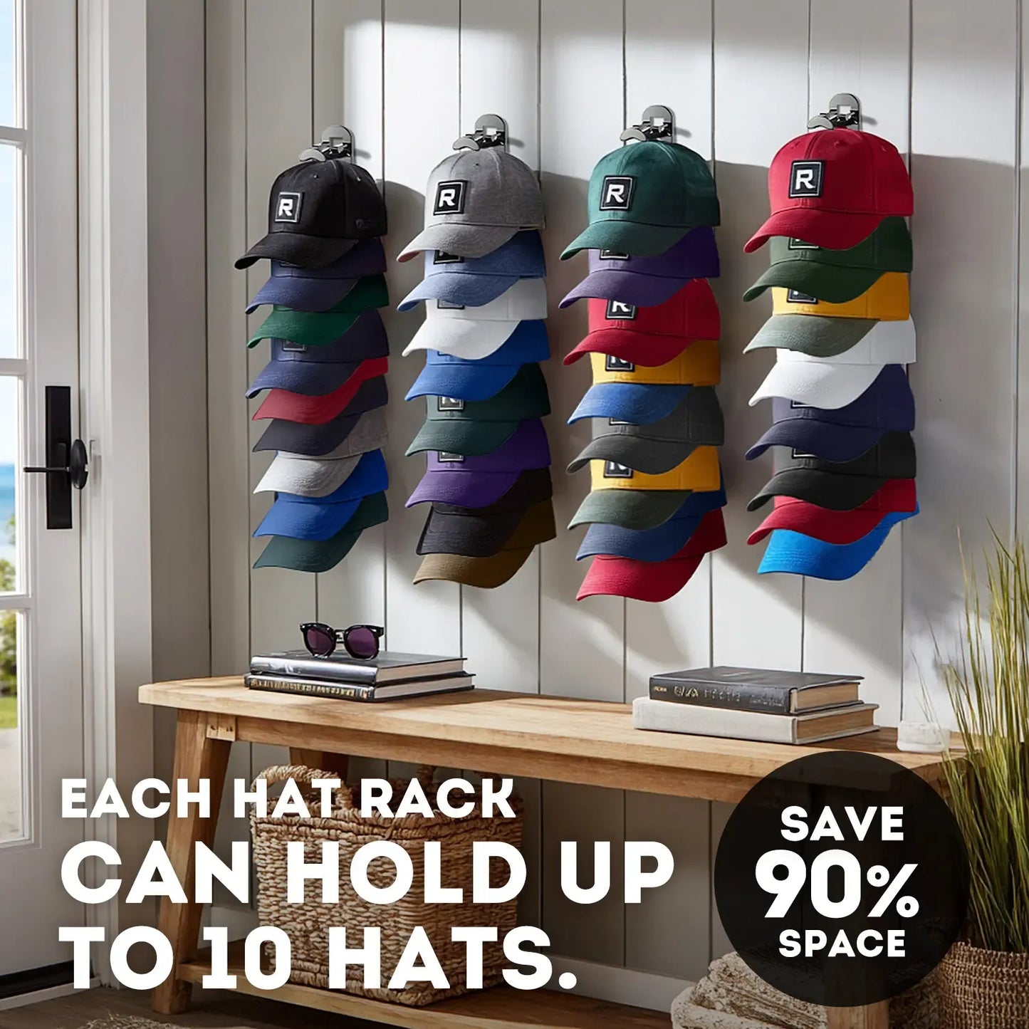 Hat Hook for Wall 2 Pack Hat Organizer Holds Up to 20 Hats