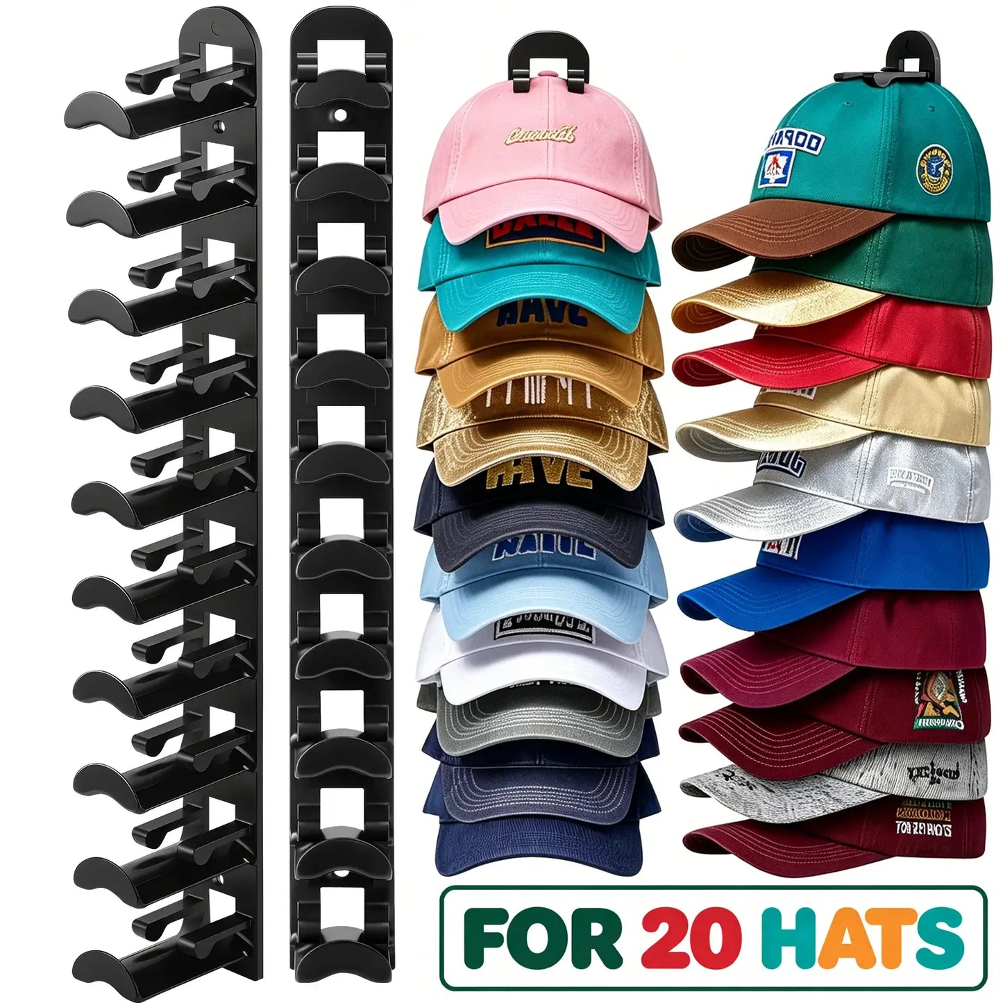 Hat Hook for Wall 2 Pack Hat Organizer Holds Up to 20 Hats