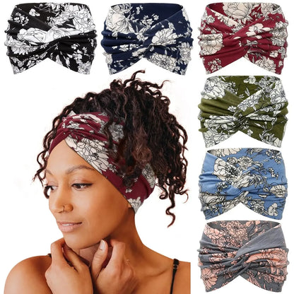 Cubidupi 6 Pack Boho Wide Headbands for Women, Stretchy Breathable Yoga Workout Headwraps, Fashion Hair Accessories for Women, Female, One Size