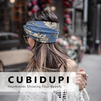 Cubidupi 6 Pack Boho Wide Headbands for Women, Stretchy Breathable Yoga Workout Headwraps, Fashion Hair Accessories for Women, Female, One Size