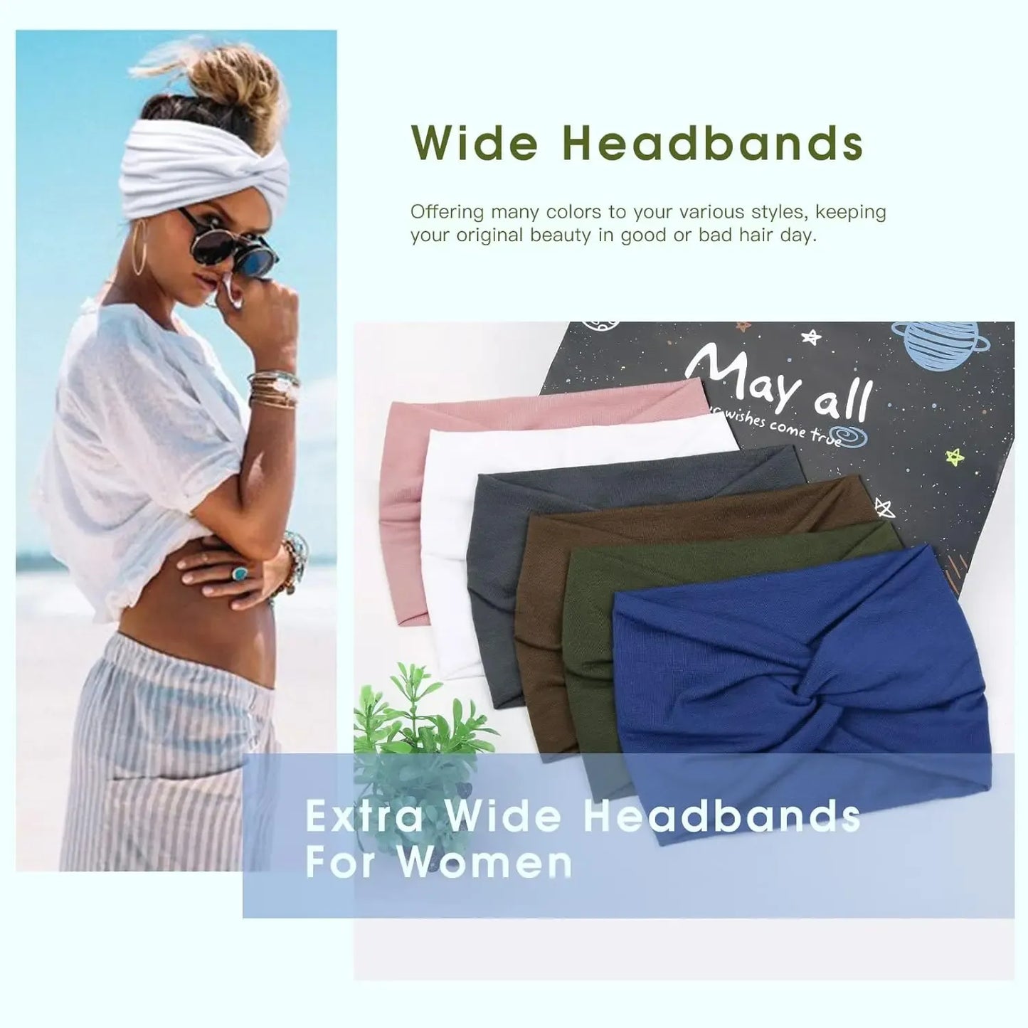 Cubidupi 6 Pack Boho Wide Headbands for Women, Stretchy Breathable Yoga Workout Headwraps, Fashion Hair Accessories for Women, Female, One Size