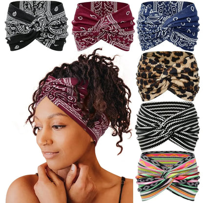 Cubidupi 6 Pack Boho Wide Headbands for Women, Stretchy Breathable Yoga Workout Headwraps, Fashion Hair Accessories for Women, Female, One Size