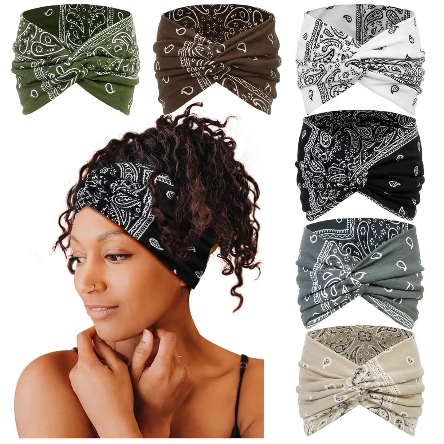 Cubidupi 6 Pack Boho Wide Headbands for Women, Stretchy Breathable Yoga Workout Headwraps, Fashion Hair Accessories for Women, Female, One Size