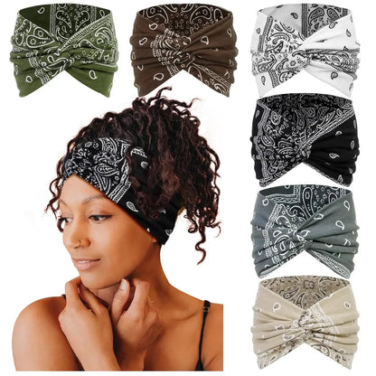 Cubidupi 6 Pack Boho Wide Headbands for Women, Stretchy Breathable Yoga Workout Headwraps, Fashion Hair Accessories for Women, Female, One Size