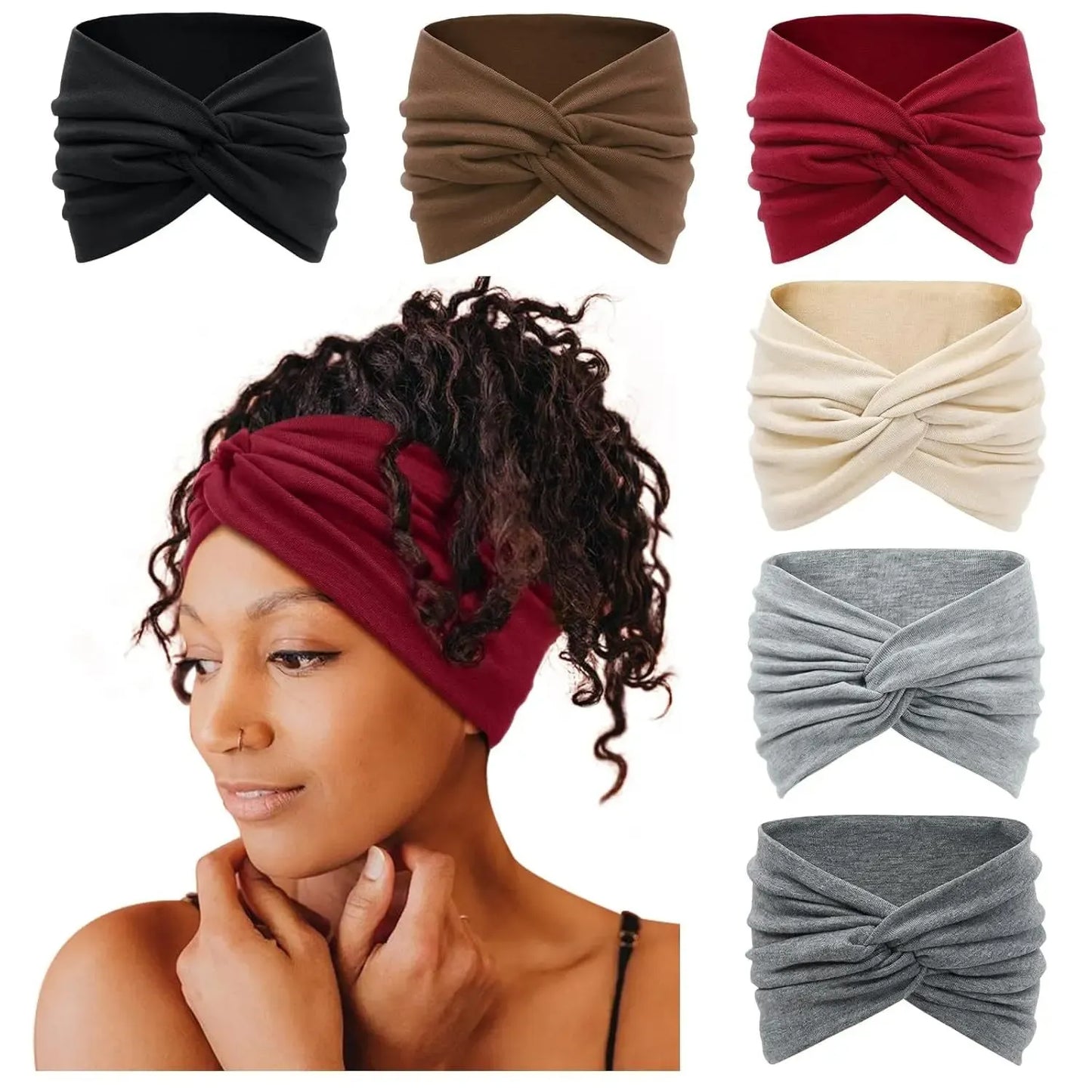 Cubidupi 6 Pack Boho Wide Headbands for Women, Stretchy Breathable Yoga Workout Headwraps, Fashion Hair Accessories for Women, Female, One Size