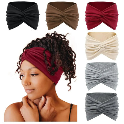 Cubidupi 6 Pack Boho Wide Headbands for Women, Stretchy Breathable Yoga Workout Headwraps, Fashion Hair Accessories for Women, Female, One Size