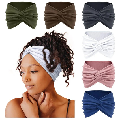 Cubidupi 6 Pack Boho Wide Headbands for Women, Stretchy Breathable Yoga Workout Headwraps, Fashion Hair Accessories for Women, Female, One Size
