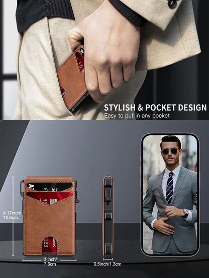 Men's Slim Aluminum Wallet with RFID Blocking – Pop-Up Card Holder