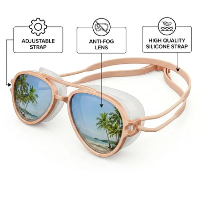 Retro Aviator Swimming Goggles – Anti-Fog, UV Protection, Adjustable Strap
