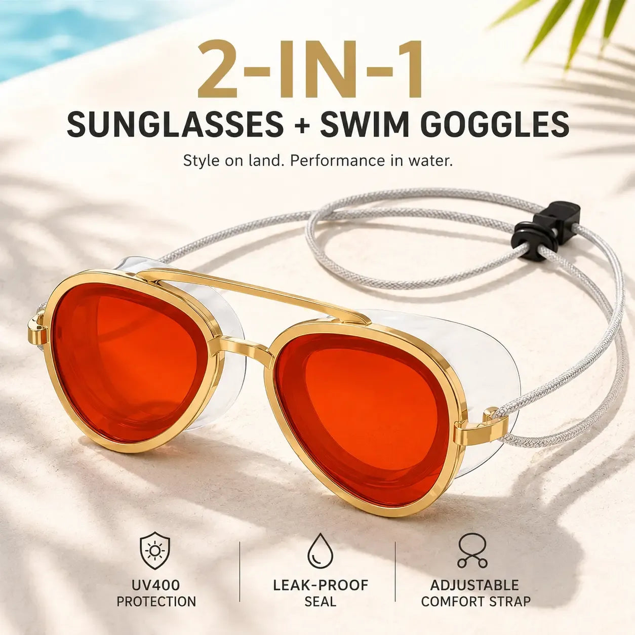 2-in-1 Polarized Swim Goggles & Sunglasses – Anti-Fog, UV Protection, Wide View