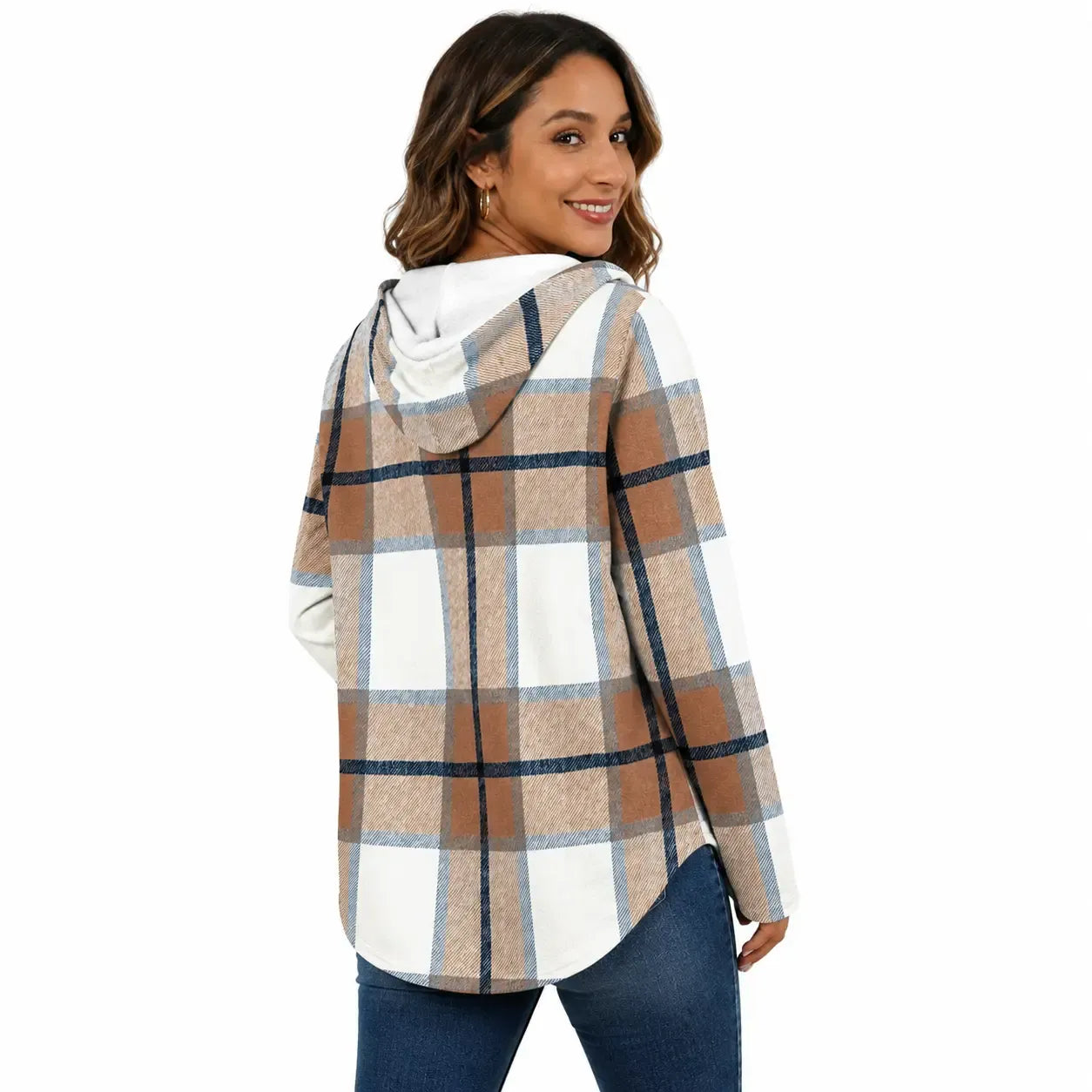 Women's Plaid Hoodie Tunic Top – Oversized Soft Pullover