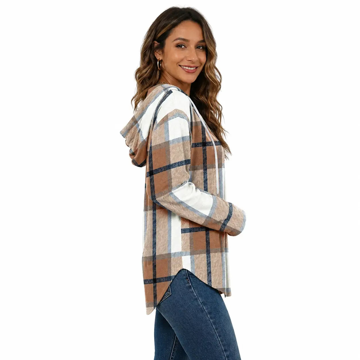 Women's Plaid Hoodie Tunic Top – Oversized Soft Pullover