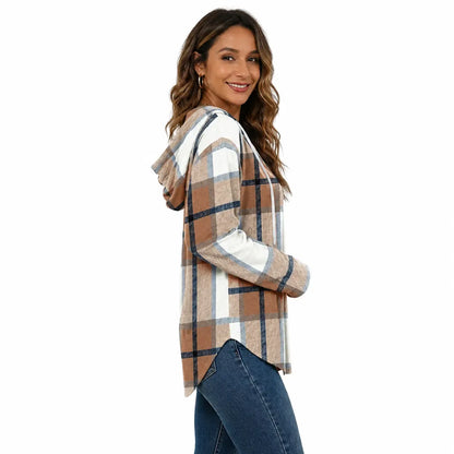 Women's Plaid Hoodie Tunic Top – Oversized Soft Pullover