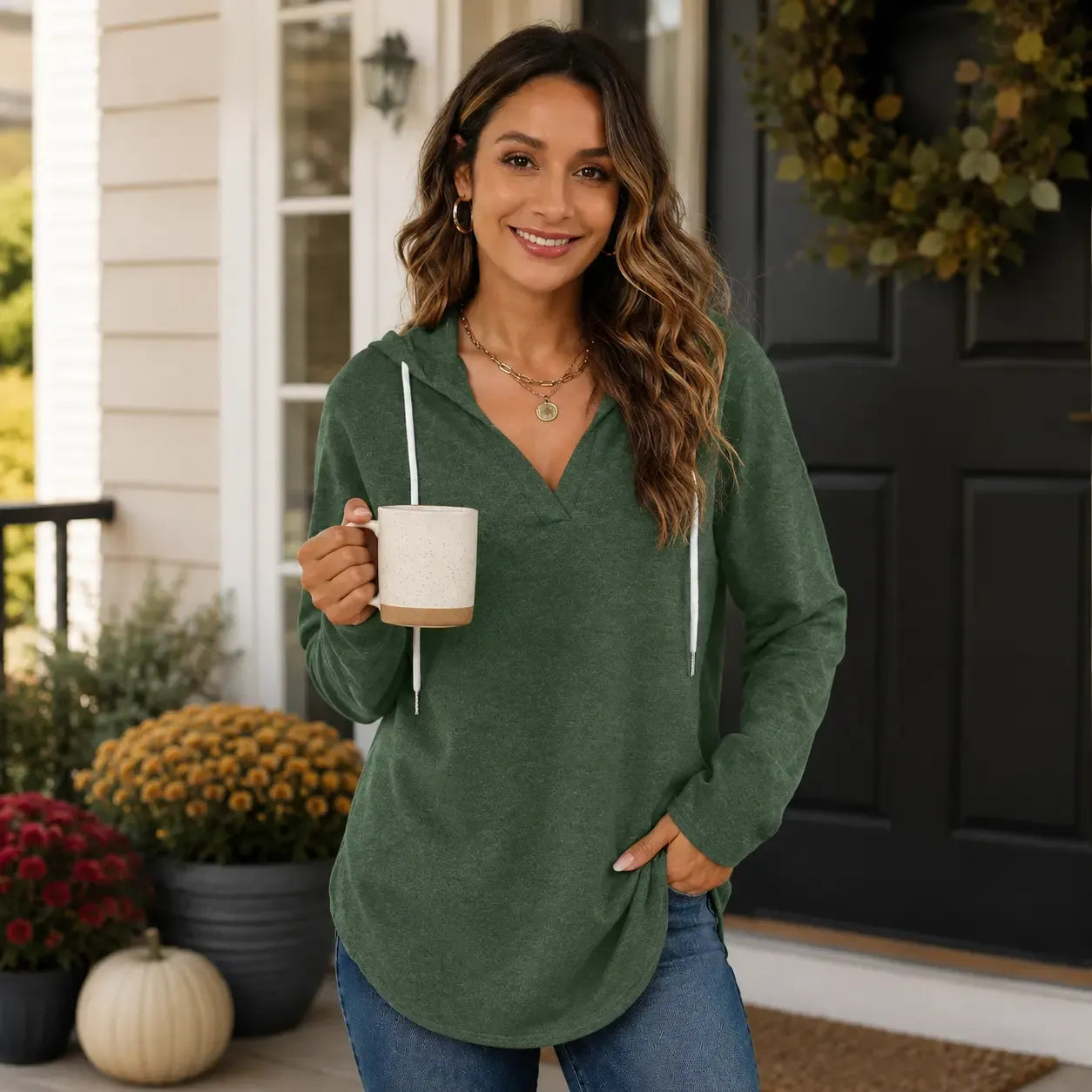 Women's Plaid Hoodie Tunic Top – Oversized Soft Pullover