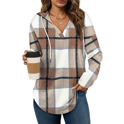 Women's Plaid Hoodie Tunic Top – Oversized Soft Pullover