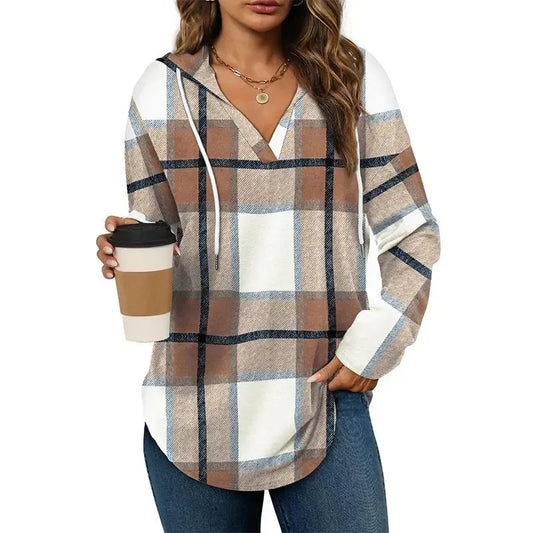 Women's Plaid Hoodie Tunic Top – Oversized Soft Pullover