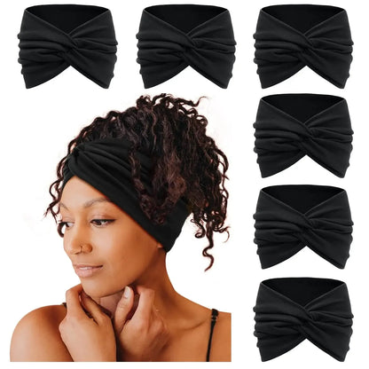 Cubidupi 6 Pack Boho Wide Headbands for Women, Stretchy Breathable Yoga Workout Headwraps, Fashion Hair Accessories for Women, Female, One Size