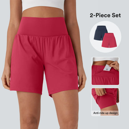 Super High Waisted 2-in-1 InstantCool Yoga Shorts 7" with Pockets Set