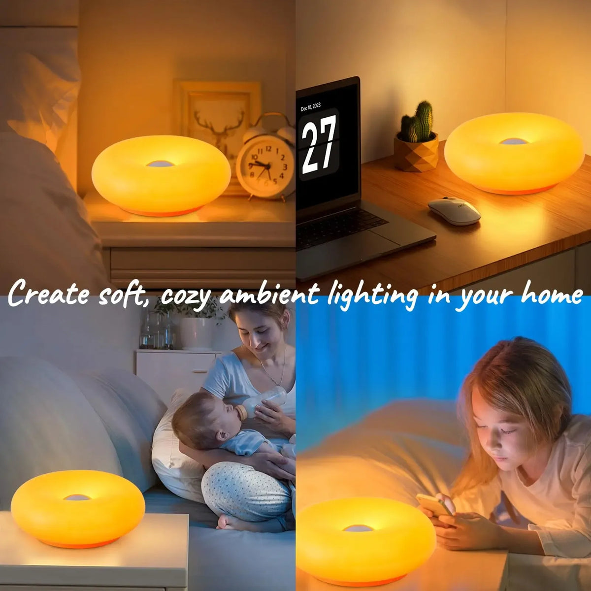 Aesthetic Doughnut LED Night Lamp - 2026 Easter Festive Decor, Touch & Remote Control, Warm & Cozy Glow, Whimsy Room Decor, Bedroom Lamps,sohochic