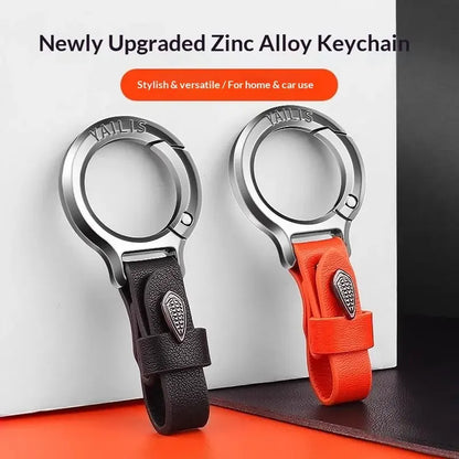 New Upgraded Durable Zinc Alloy Fashion Keychain with Leather Strap - Everyday Anti-Lost Keyring for Home and Car Use, Black Metal Car Key Accessory