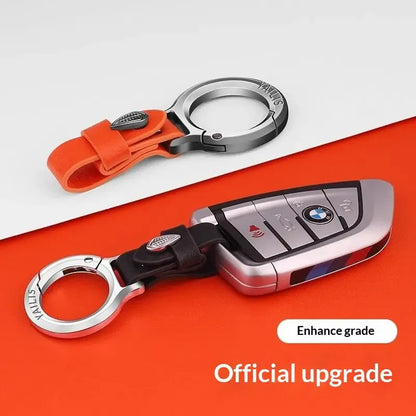 New Upgraded Durable Zinc Alloy Fashion Keychain with Leather Strap - Everyday Anti-Lost Keyring for Home and Car Use, Black Metal Car Key Accessory