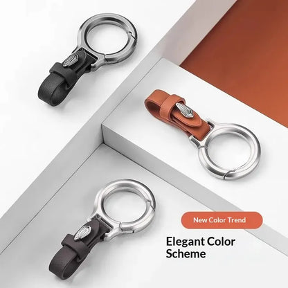 New Upgraded Durable Zinc Alloy Fashion Keychain with Leather Strap - Everyday Anti-Lost Keyring for Home and Car Use, Black Metal Car Key Accessory