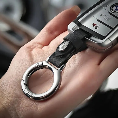 New Upgraded Durable Zinc Alloy Fashion Keychain with Leather Strap - Everyday Anti-Lost Keyring for Home and Car Use, Black Metal Car Key Accessory