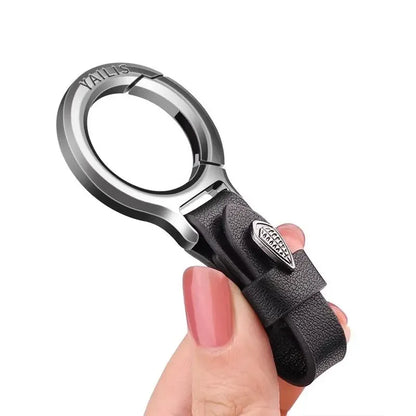 New Upgraded Durable Zinc Alloy Fashion Keychain with Leather Strap - Everyday Anti-Lost Keyring for Home and Car Use, Black Metal Car Key Accessory