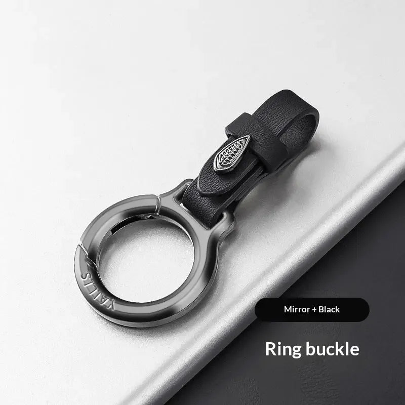 New Upgraded Durable Zinc Alloy Fashion Keychain with Leather Strap - Everyday Anti-Lost Keyring for Home and Car Use, Black Metal Car Key Accessory