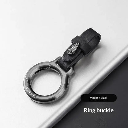 New Upgraded Durable Zinc Alloy Fashion Keychain with Leather Strap - Everyday Anti-Lost Keyring for Home and Car Use, Black Metal Car Key Accessory