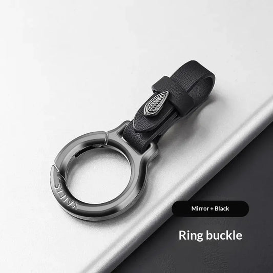 New Upgraded Durable Zinc Alloy Fashion Keychain with Leather Strap - Everyday Anti-Lost Keyring for Home and Car Use, Black Metal Car Key Accessory