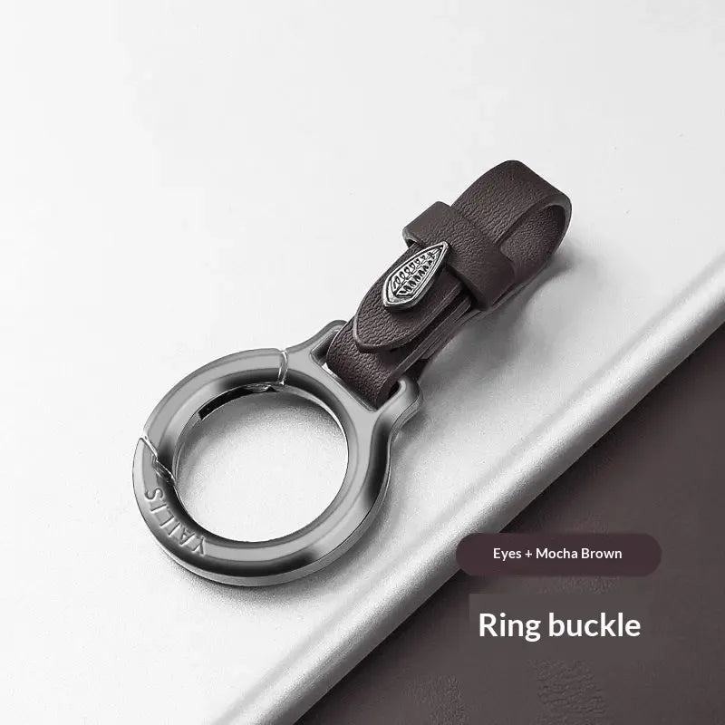 New Upgraded Durable Zinc Alloy Fashion Keychain with Leather Strap - Everyday Anti-Lost Keyring for Home and Car Use, Black Metal Car Key Accessory