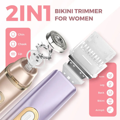 Women's Cordless 2-in-1 Wet-Dry Body & Facial Trimmer & Shaver