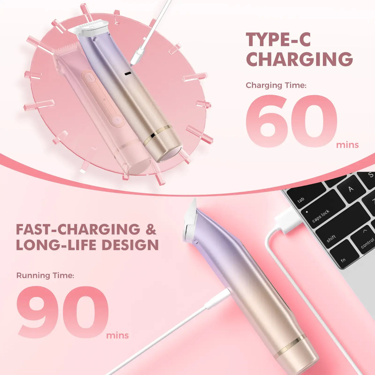 Women's Cordless 2-in-1 Wet-Dry Body & Facial Trimmer & Shaver