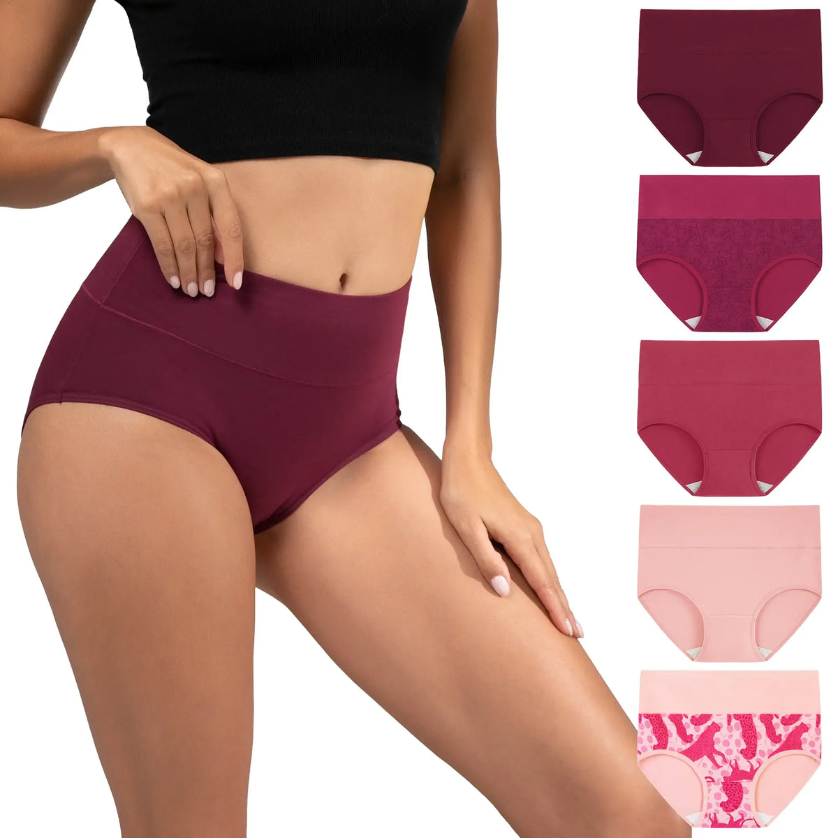 Women's High Waisted Cotton Panties 5-Pack, Soft & Breathable Underwear, Comfortable Full Coverage Briefs for Everyday Wear, Stretchy & Durable Bag Lingerie Fabric