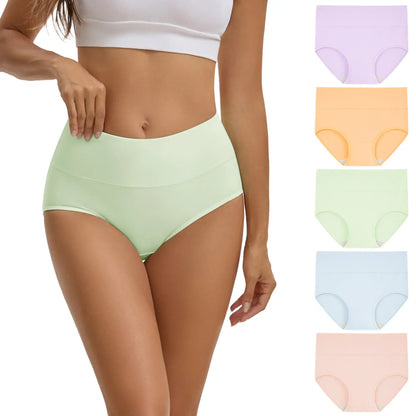 Women's High Waisted Cotton Panties 5-Pack, Soft & Breathable Underwear, Comfortable Full Coverage Briefs for Everyday Wear, Stretchy & Durable Bag Lingerie Fabric