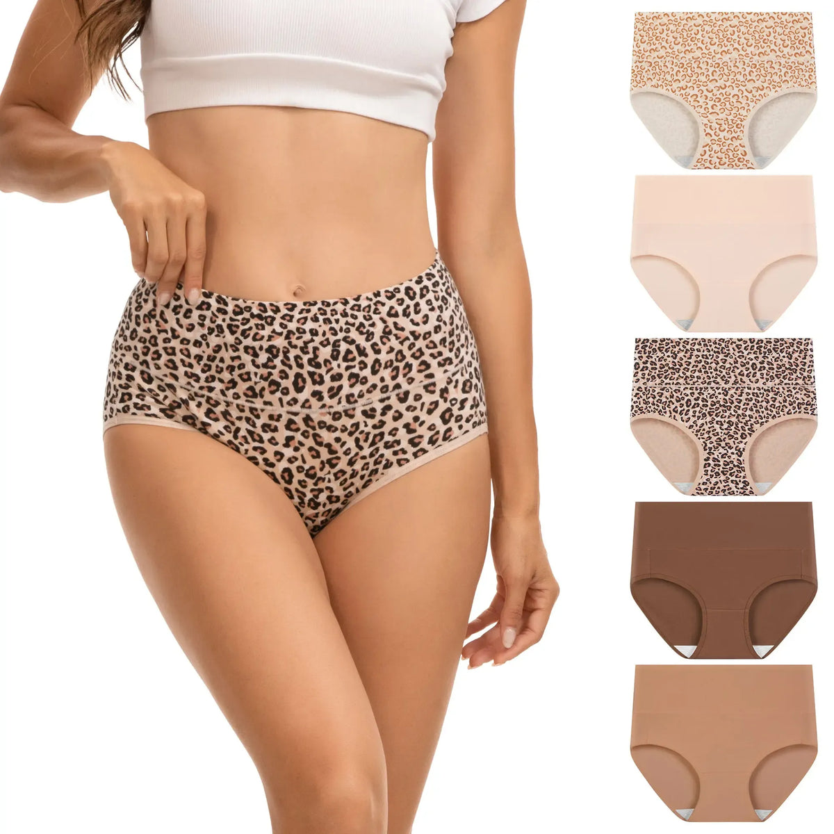 Women's High Waisted Cotton Panties 5-Pack, Soft & Breathable Underwear, Comfortable Full Coverage Briefs for Everyday Wear, Stretchy & Durable Bag Lingerie Fabric