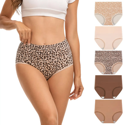 Women's High Waisted Cotton Panties 5-Pack, Soft & Breathable Underwear, Comfortable Full Coverage Briefs for Everyday Wear, Stretchy & Durable Bag Lingerie Fabric