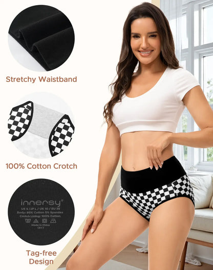 Women's High Waisted Cotton Panties 5-Pack, Soft & Breathable Underwear, Comfortable Full Coverage Briefs for Everyday Wear, Stretchy & Durable Bag Lingerie Fabric