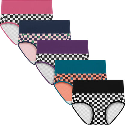 Women's High Waisted Cotton Panties 5-Pack, Soft & Breathable Underwear, Comfortable Full Coverage Briefs for Everyday Wear, Stretchy & Durable Bag Lingerie Fabric